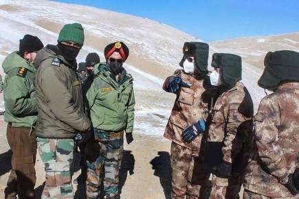 Indian and Chinese troops during the disengagement process from the banks of Pangong lake area in Eastern Ladakh recently/Image source: The Hindu