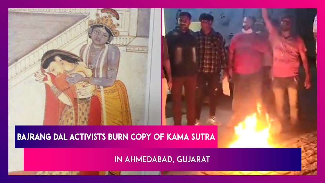 Bajrang Dal workers burn Kamasutra over complaints of Illustrations depicting Hindu deities in Vulgar positions