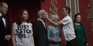 Climate activists smear King Charles’ wax figure with cake