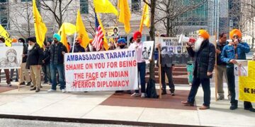Khalistan supporters protest at Times Square in New York