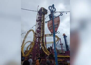 Amusement park's 'biggest' roller coaster breaks down 'right at the top' leaving riders stuck for half an hour