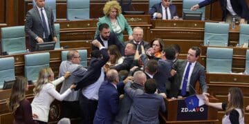 Kosovo parliament descends into chaos after lawmaker throws water on prime minister