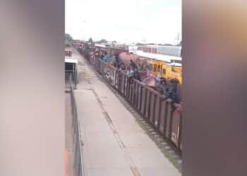 Video shows train filled with migrants heading toward US southern border from Mexico