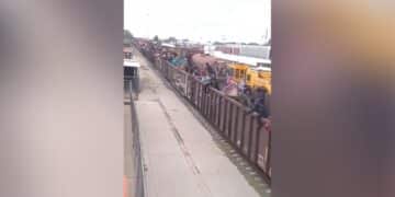 Video shows train filled with migrants heading toward US southern border from Mexico