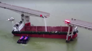 5 dead in China after barge strikes bridge, sending vehicles into water