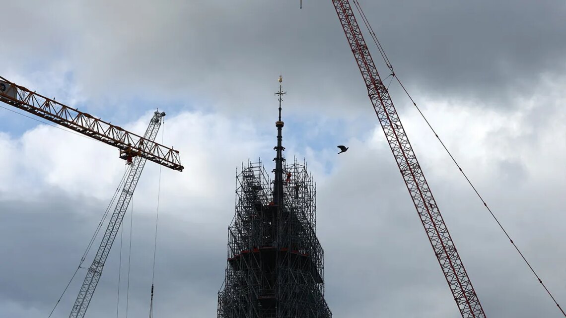 The scaffolding atop the Paris’ Notre Dame Cathedral was removed