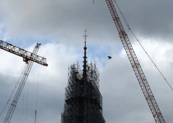 The scaffolding atop the Paris’ Notre Dame Cathedral was removed