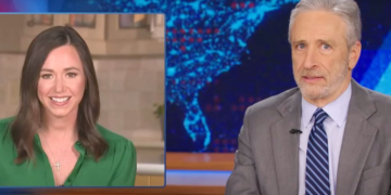 Jon Stewart Taunts Sen. Katie Britt With 1 Burning Question About Biden Speech