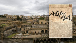 Tourist on vacation ruins walls dating back to Ancient Rome Tourist on vacation ruins walls dating back to Ancient Rome