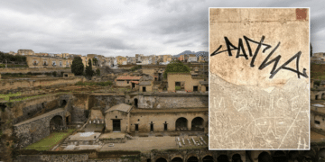 Tourist on vacation ruins walls dating back to Ancient Rome