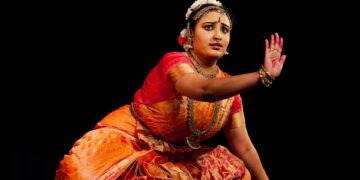 A Bharatanatyam dancer in performance