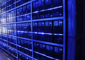 Rows of servers in a data centre