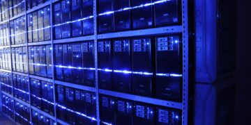 Rows of servers in a data centre