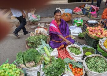 A vegetable vendor at a market in Pune, India