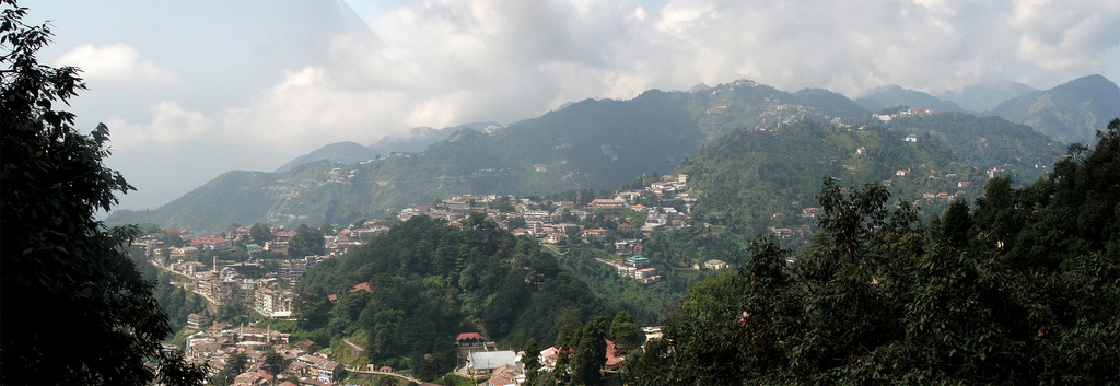 View of Mussoorie town on the Garhwal hills, a popular hill station near Delhi
