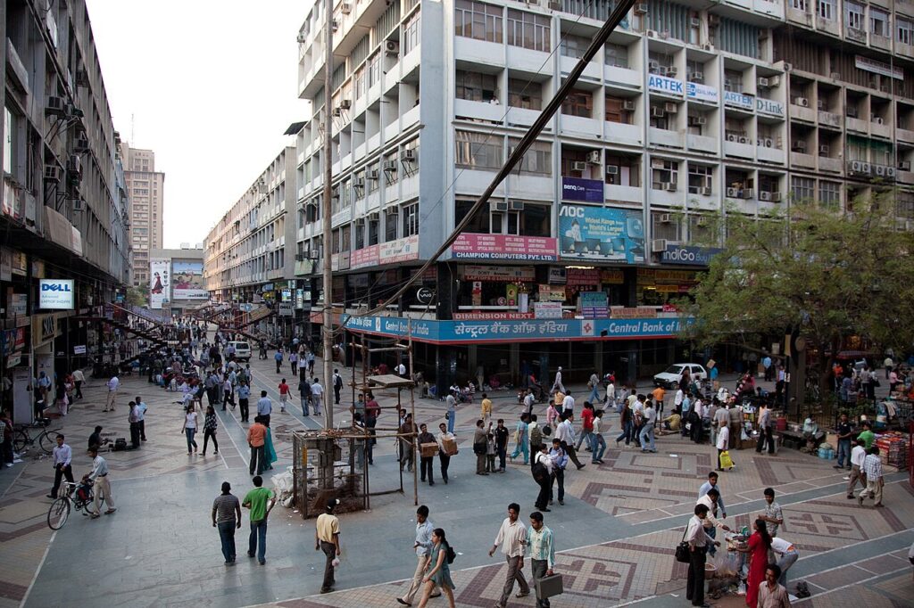 Shoppers at an electronics market in India where many mobile phone brands are sold