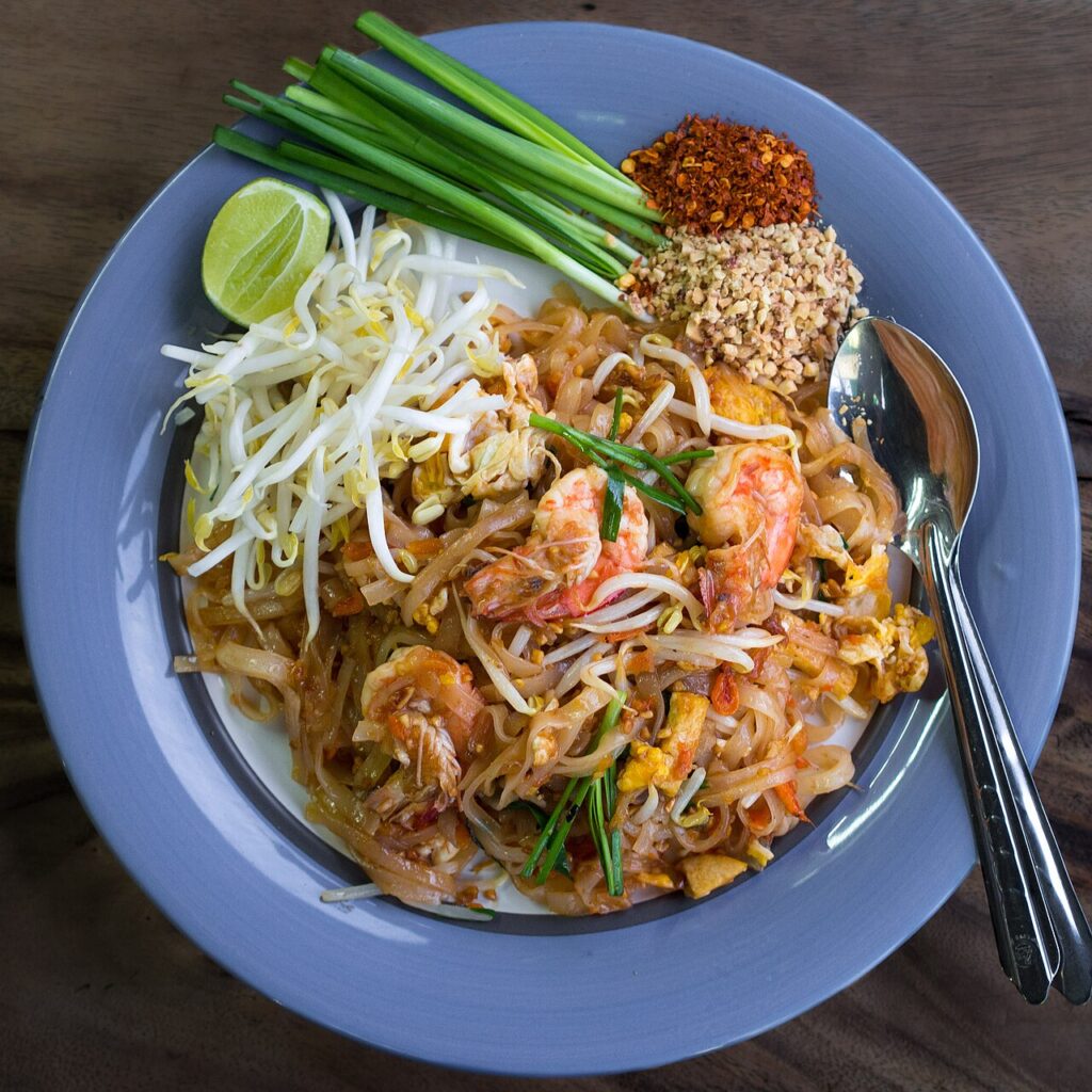 A plate of Pad Thai, one of the top foods to try in Thailand