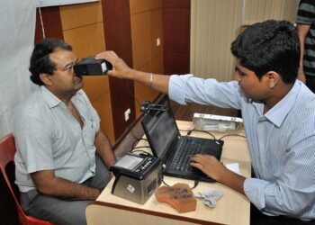 Iris scan being taken during Aadhaar biometric data collection in Kolkata