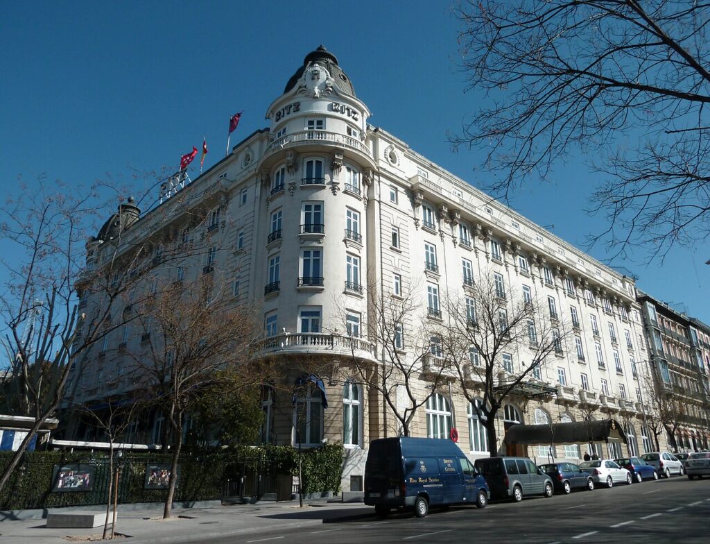 The historic Mandarin Oriental Ritz hotel building next to the Prado Museum in Madrid