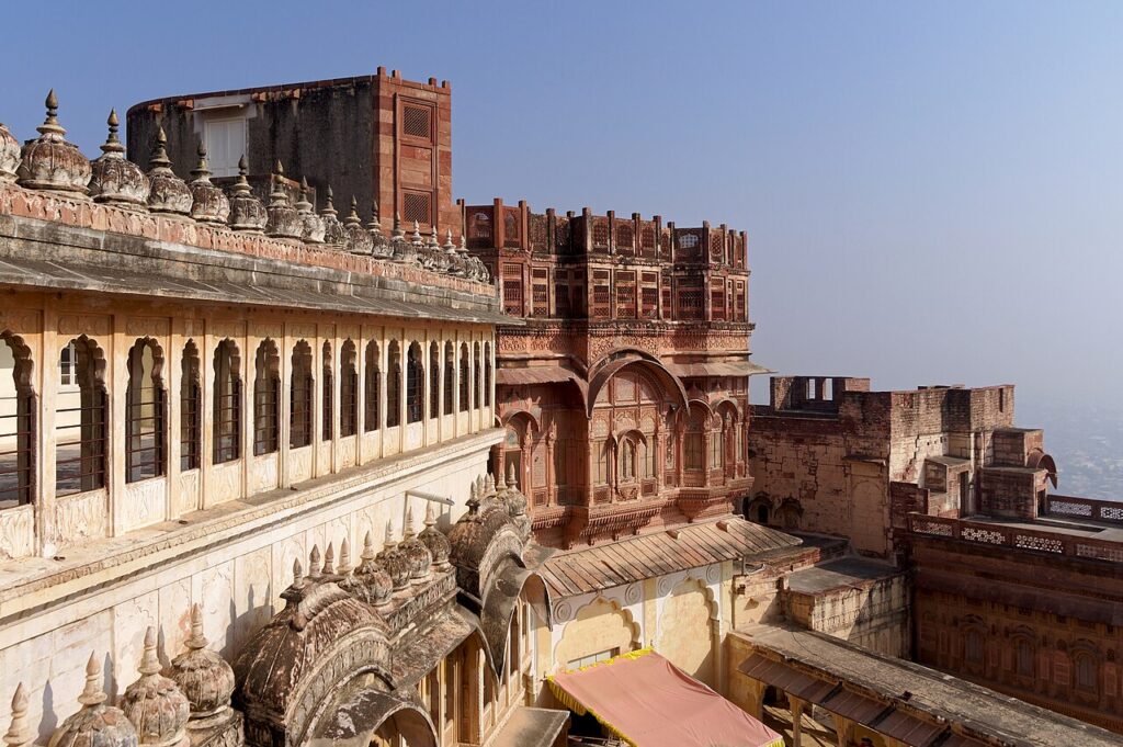 Mehrangarh Fort on a rocky hill above Jodhpur, one of India's historic forts