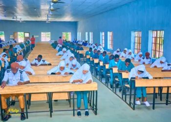 Students writing an entrance examination