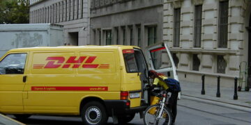 Delivery motorbike parked on a street