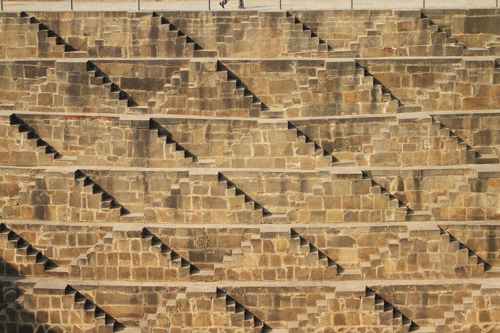 Stepwells of India: History, Famous Baolis and How to Visit Criss-cross steps of Chand Baori stepwell in Abhaneri, Rajasthan