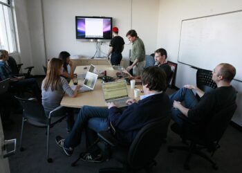 A team meeting in an office